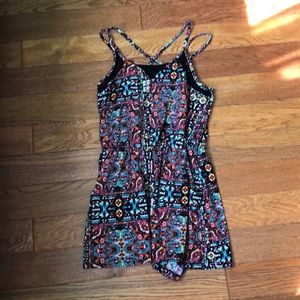 tribal print cross back romper